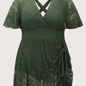 BloomChic Deep Green Lace One Piece Swimsuit